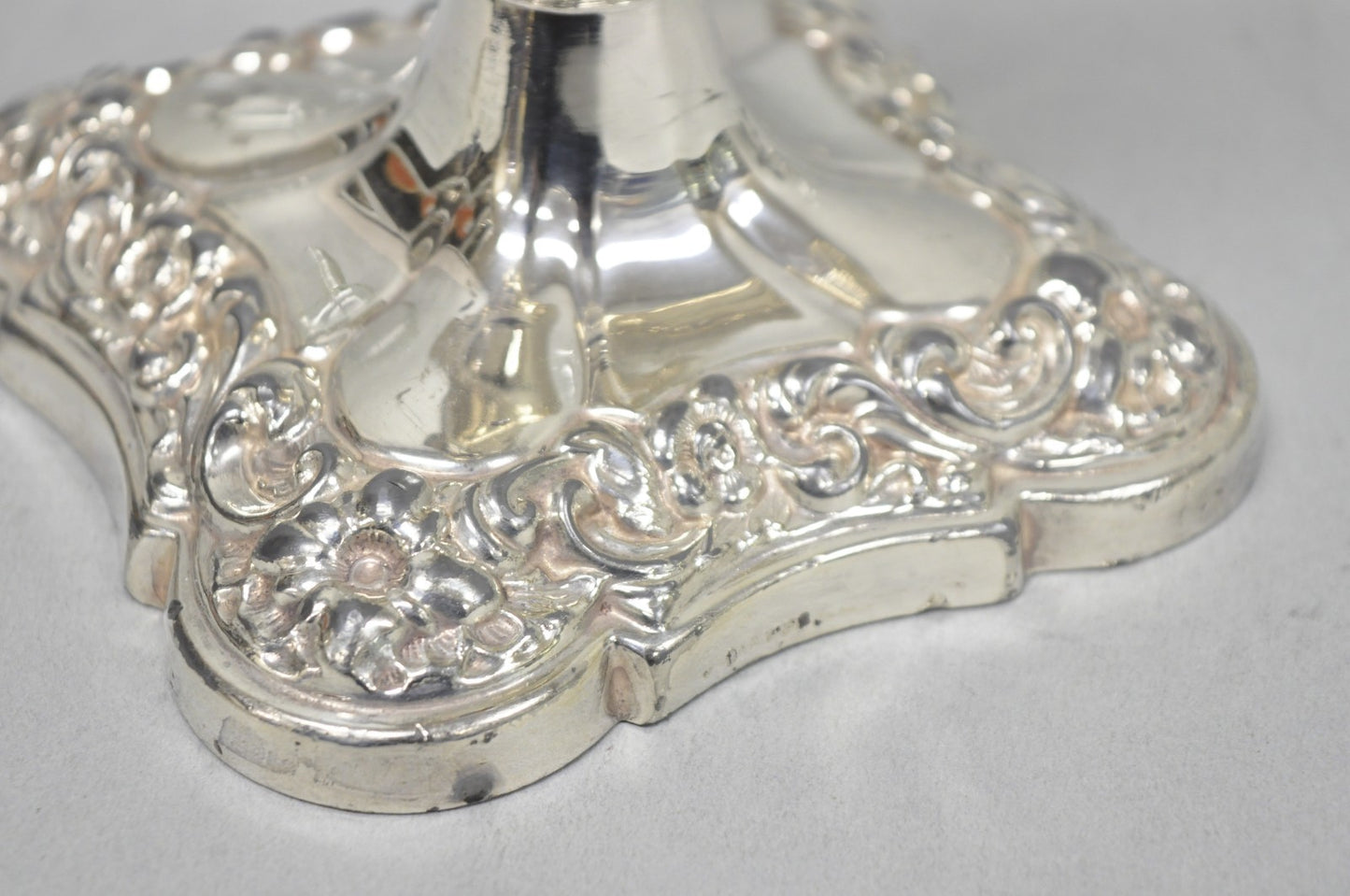 Antique Victorian Silver Plated Glass Hurricane Lamp Shade Candlestick - Pair
