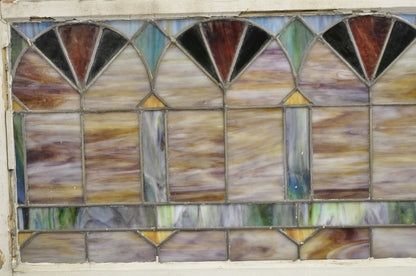 Antique Victorian Stained Leaded Glass Blue Green 24x48 "Fan" Window Transom