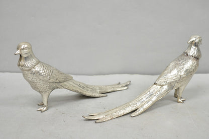 Vintage Mid Century Modern Silver Plated Pheasant Peacock Bird Figurines - Pair