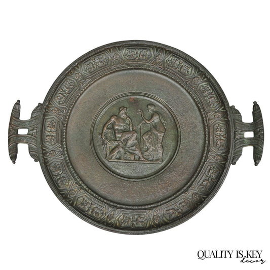 Vintage Roman Classical Style Figural Cast Iron Twin Handle Charger Dish