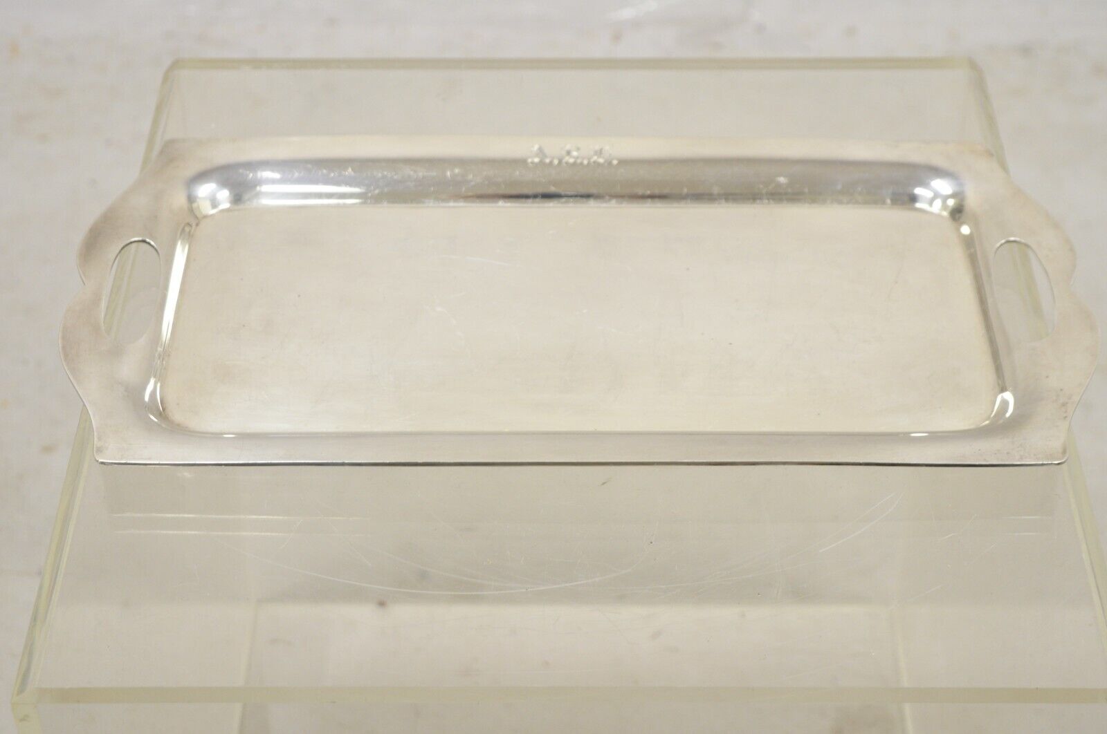 Vtg Wallace "Alden" Silver Plated Small Modern Trinket Dish Tray "ARH" Monogram