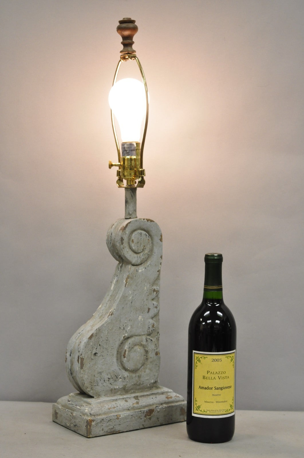 Contemporary Architectural Salvage Grey Distress Painted Wood Corbel Table Lamp