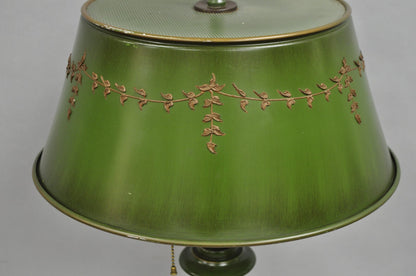 Vintage French Country Green Tole Metal Tall Lantern Table Lamp with Shade