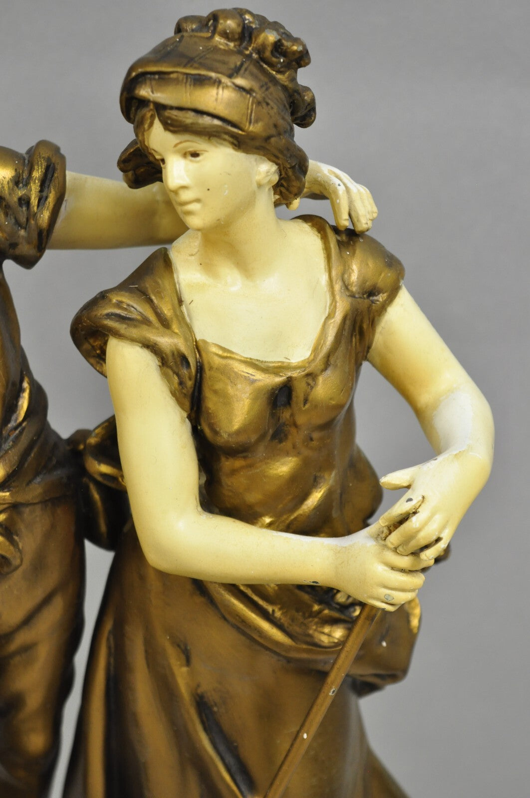 Antique French Renaissance Moreau Figural Metal Table Lamp, Wife & Farmer