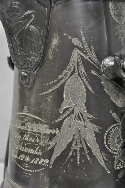 Antique English Victorian Silver Plated Tilting Coffee Pot on Stand w/ Engraving