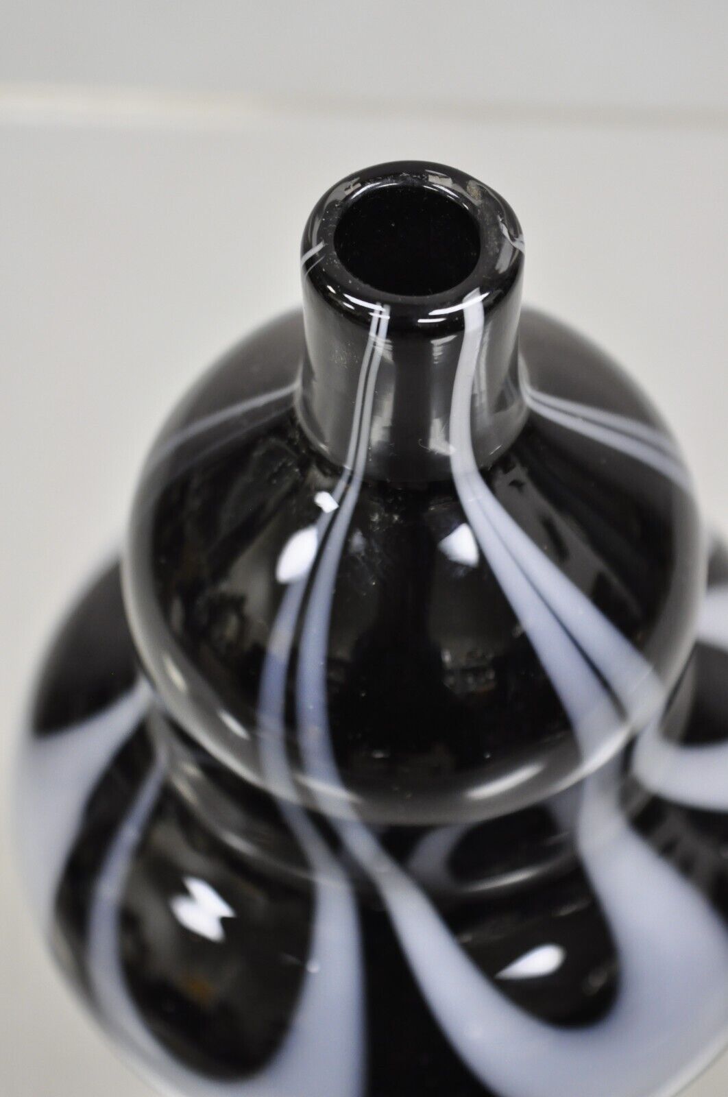 Vintage Murano Black and White Hand Blown Art Glass Small Vase