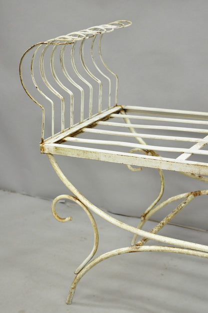 Vintage Hollywood Regency White Wrought Iron Curule X Frame Window Bench