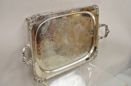 Ornate English Victorian Twin Handle Heavy Silver Plate Platter Tray