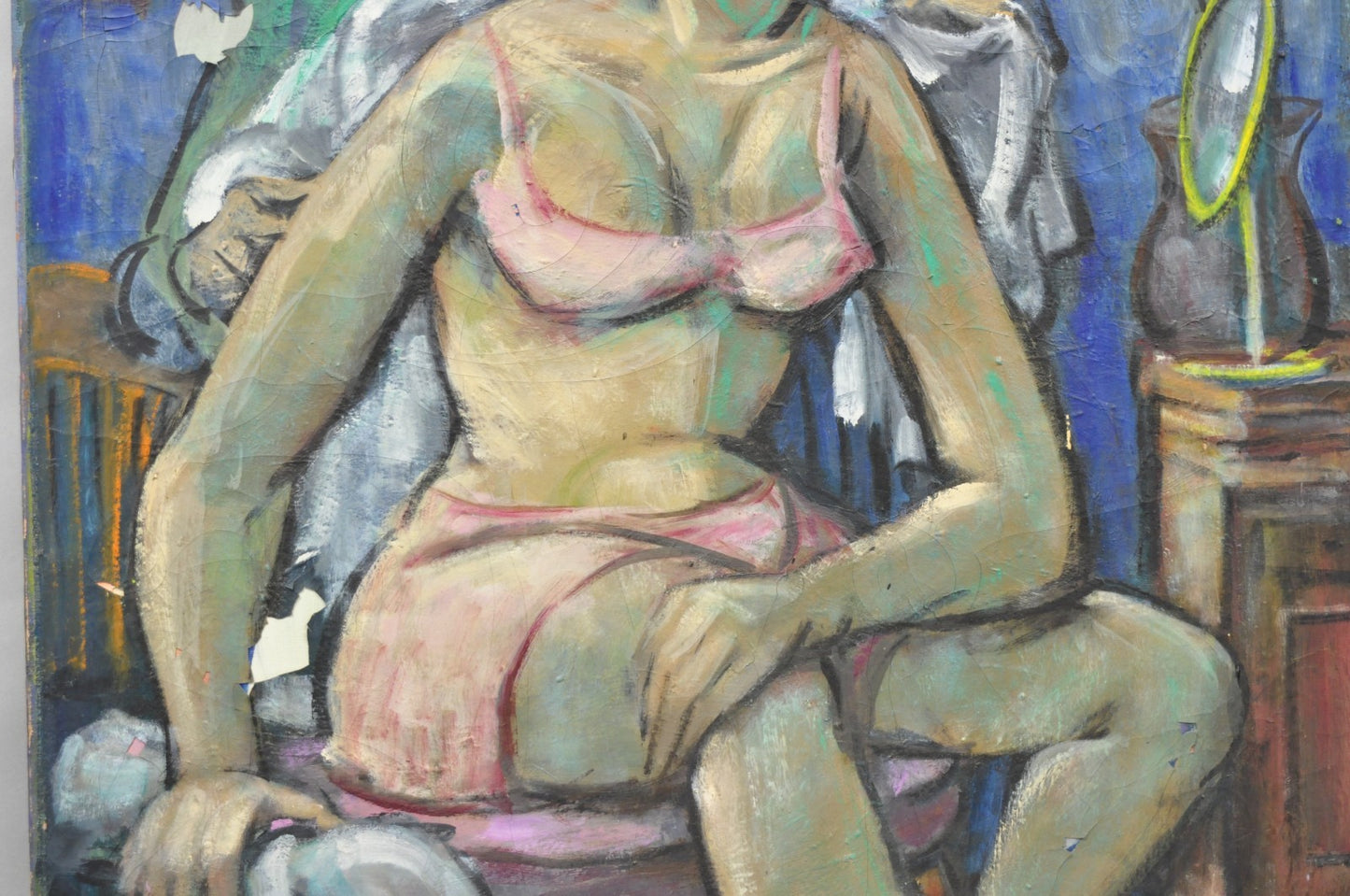 Vintage Samuel Heller "Seated Woman in Undergarments" Oil on Canvas Painting