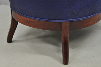 Vintage English Napoleon III Style Blue Button Tufted Fan Back Club Chairs, Pair