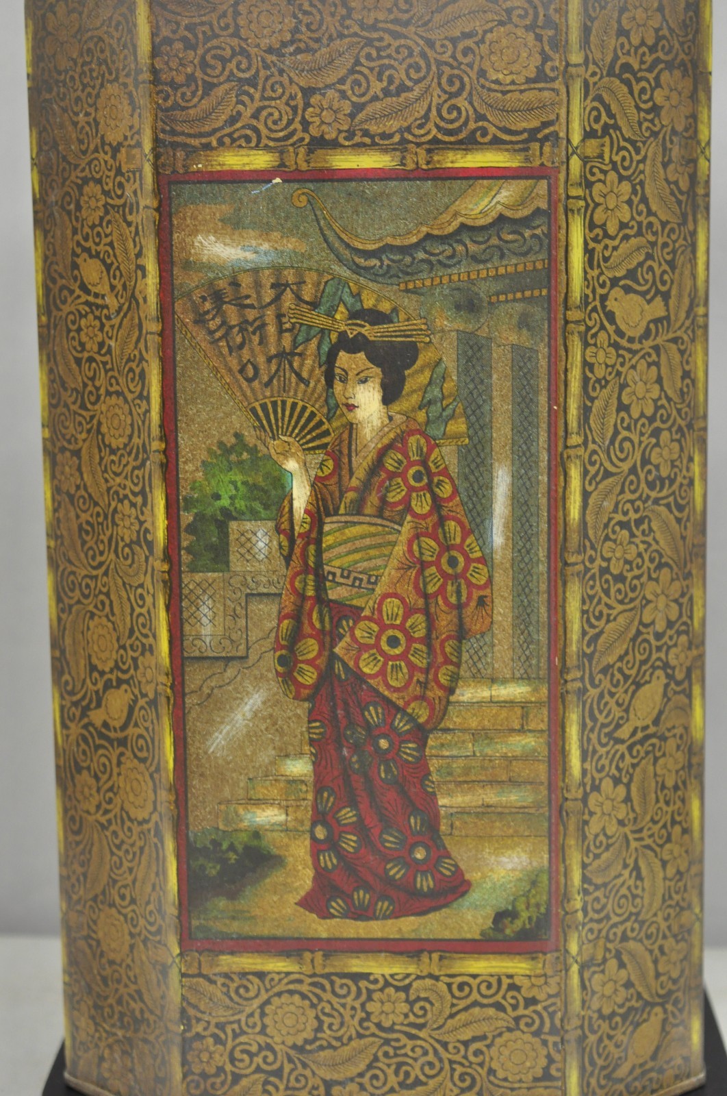 Vintage Chapman Oriental English Metal Tea Canister Figural Painted Table Lamp