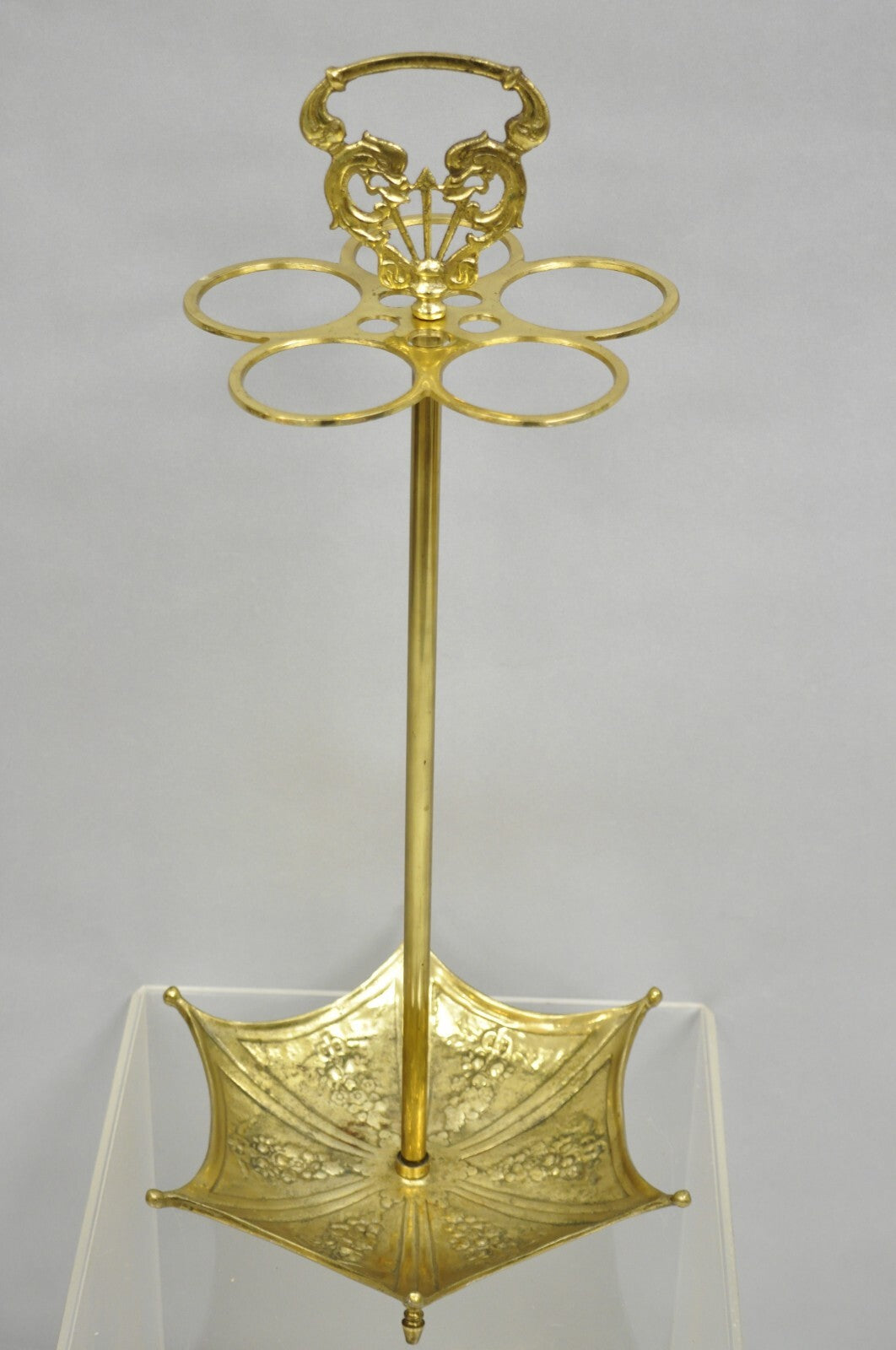 Vintage English Victorian Style Brass Umbrella Cane Stand w/ Serpent Handle