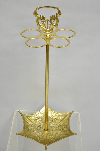 Vintage English Victorian Style Brass Umbrella Cane Stand w/ Serpent Handle