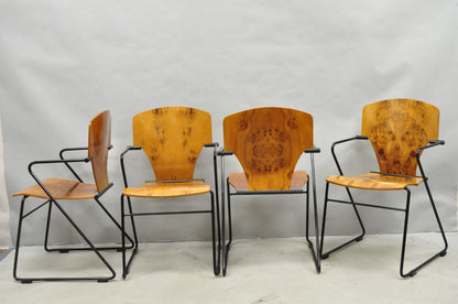 Josep Mora for Egoa Model 300 Mid Century Modern Burl Wood Arm Chair - Set of 4