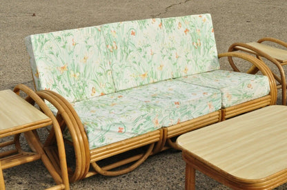 Vintage Beverly Hills Rattan Bamboo Pretzel Sunroom Living Room Sofa Set - 5 Pcs