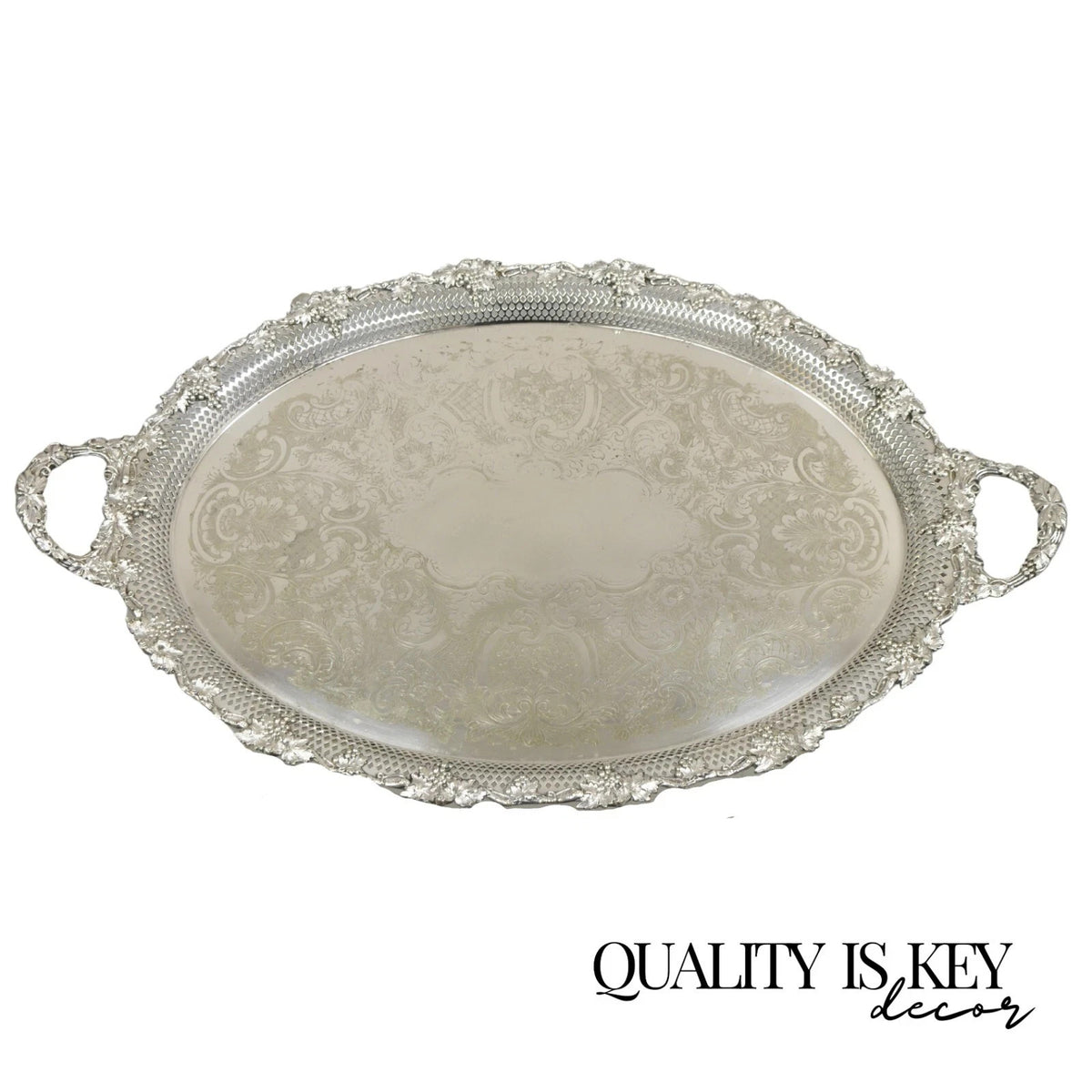 Antique Barker Ellis Victorian Silver Plated Grapevine Repousse Bar Serving Tray
