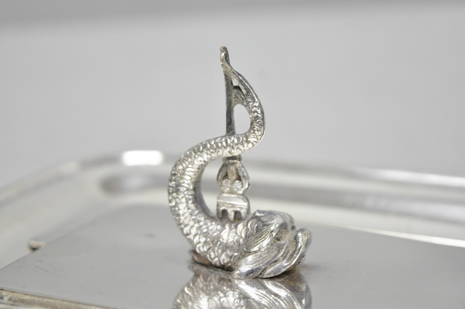 Antique English Regency Silver Plated Serpent Dolphin Desk Dish Note Holder