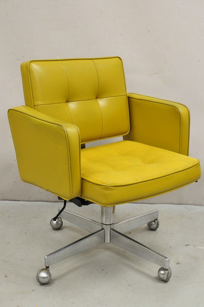 Shaw Walker Mid Century Modern Mustard Yellow Vinyl Swivel Office Desk Chair