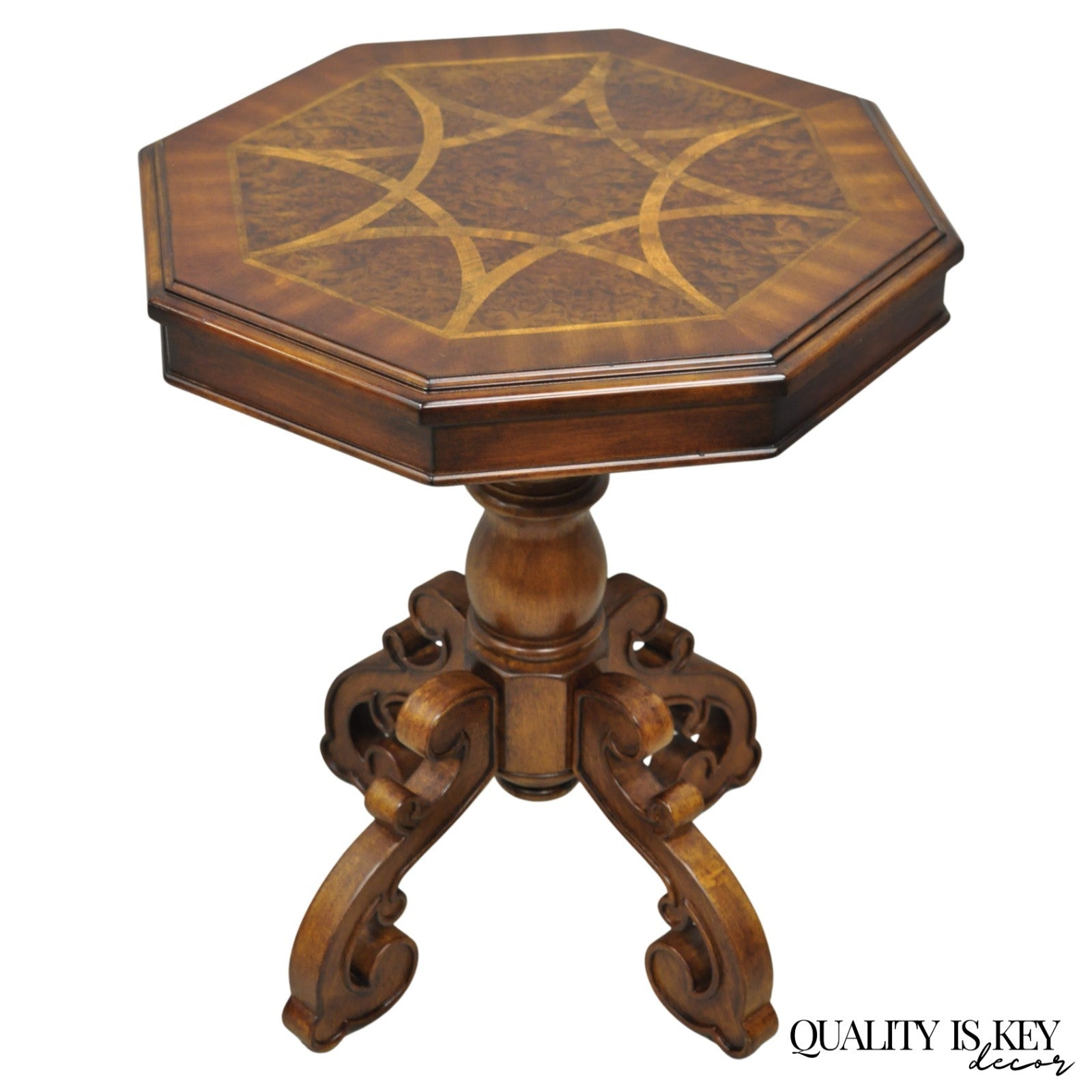 Contemporary Italian Mediterranean Style Marquetry Inlay Pedestal Side Table