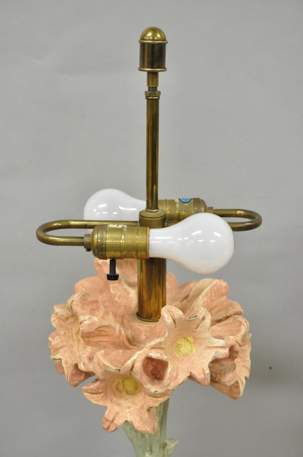 Vintage Hollywood Regency Pink Lily Flower Bouquet Tall Table Lamps by Hart Pair