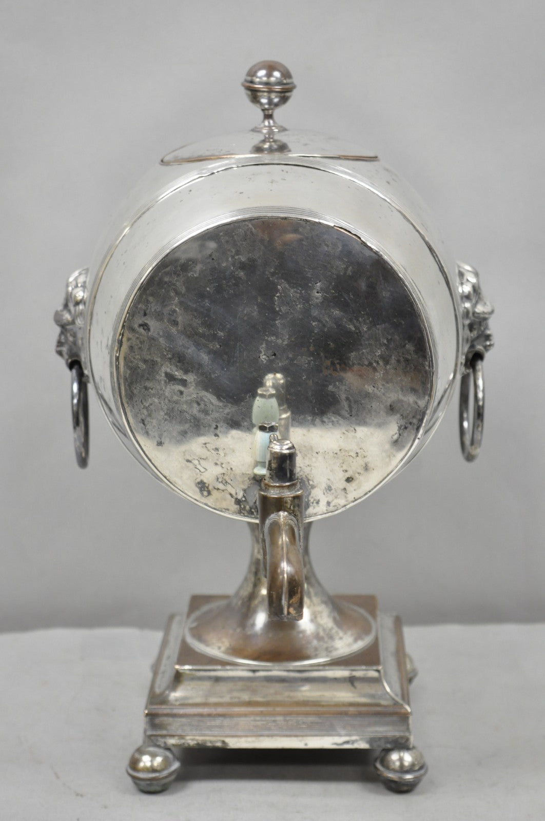 Antique English Regency Silver Plated "Whiskey Barrel" Samovar w/ Lions by B&W