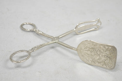 Vintage Silver Plated Victorian Style Pastry Bread Salad Asparagus Serving Tongs