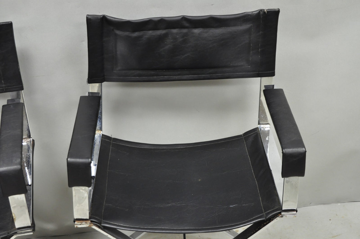 Vintage Alessandro Albrizzi Italy Mid Century Modern Chrome Director Chair Pair
