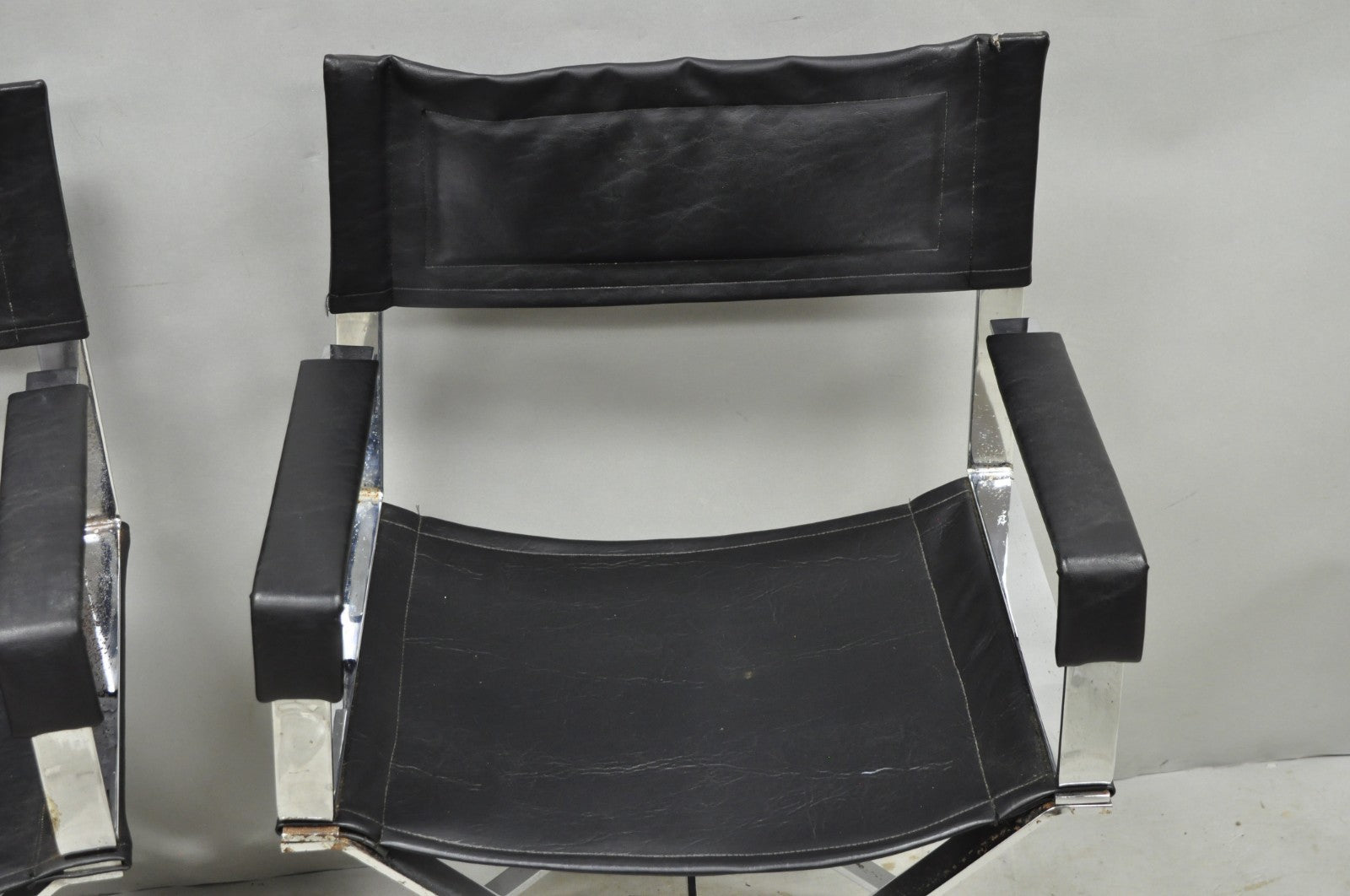 Vintage Alessandro Albrizzi Italy Mid Century Modern Chrome Director Chair Pair