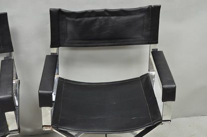 Vintage Alessandro Albrizzi Italy Mid Century Modern Chrome Director Chair Pair