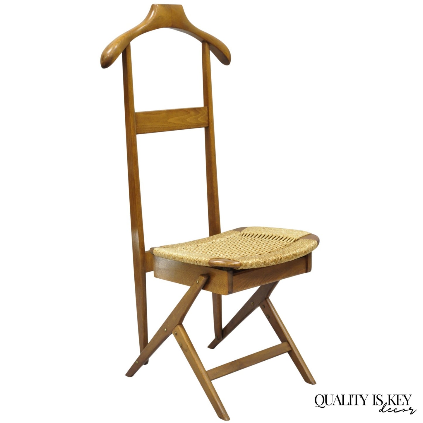 Vintage Mid Century Italian Style Modern Beech Wood Clothing Valet Chair Seat, B