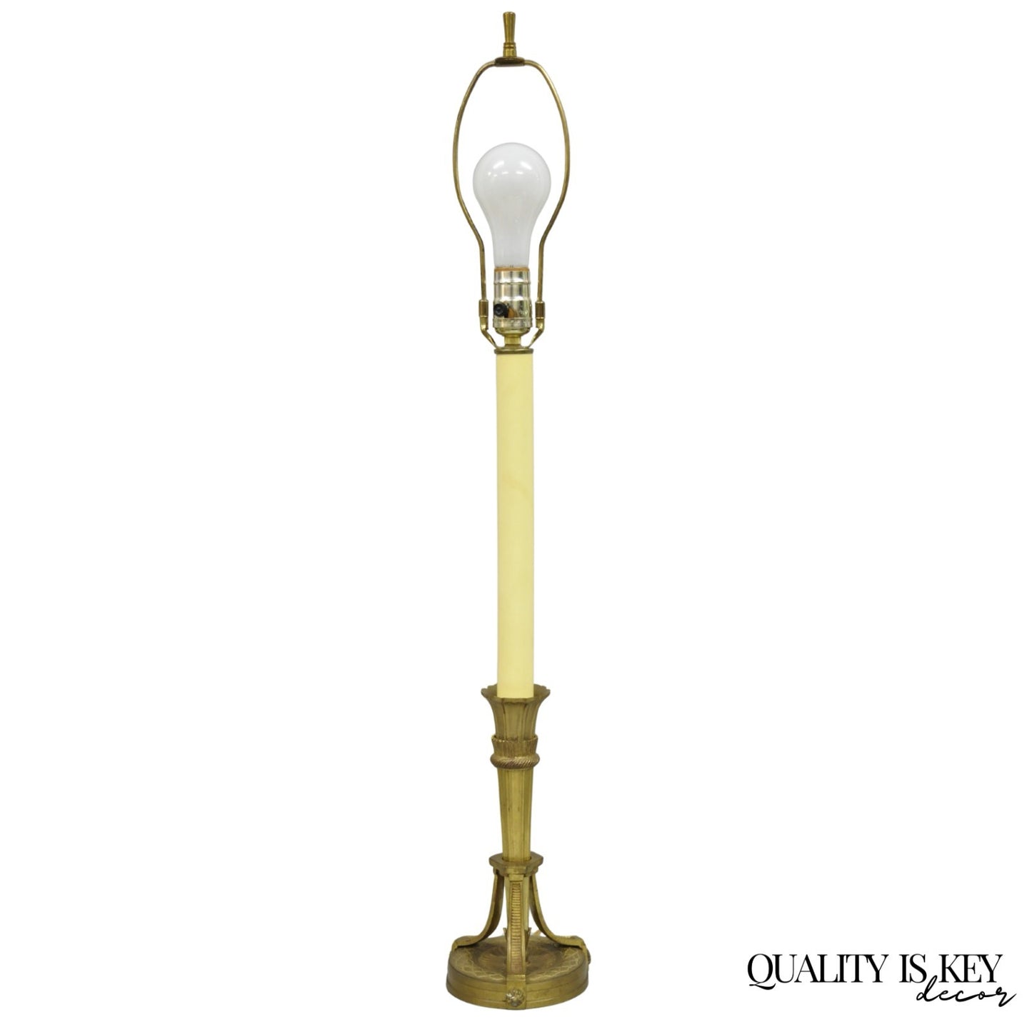 Antique French Empire Neoclassical Bronze "Torch & Arrow" Candlestick Table Lamp