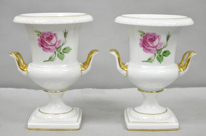 Alka Alboth & Kaiser Painted French Porcelain Pink Rose Trophy Cup Urn Vase Pair