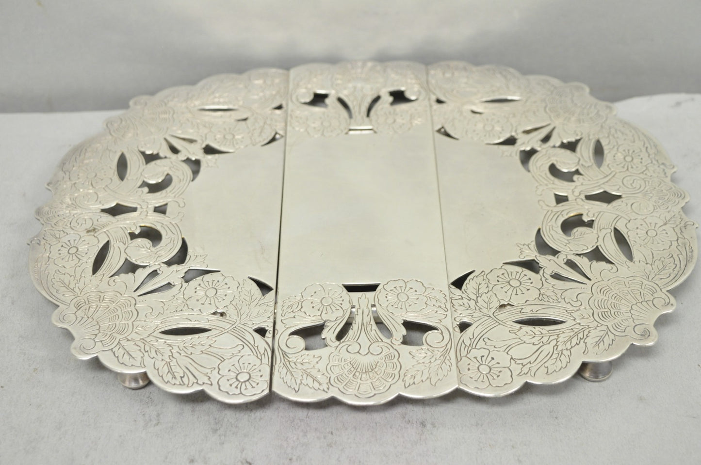 Vintage LBS Co Victorian Silver Plated Expanding 3 Section Pot Trivet