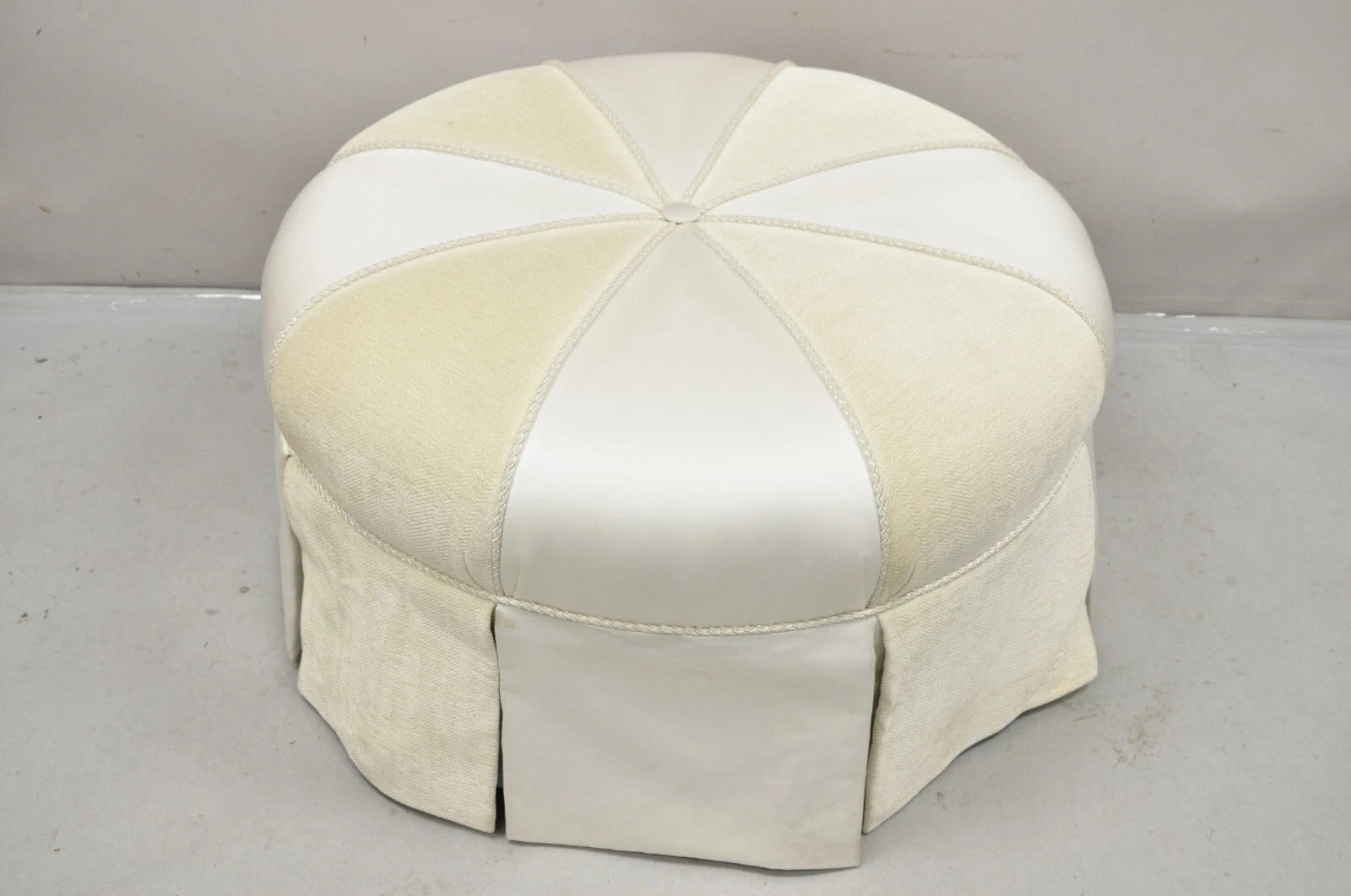 Decorator Modern Beige Upholstered Button Tufted Skirted 35" Round Ottoman