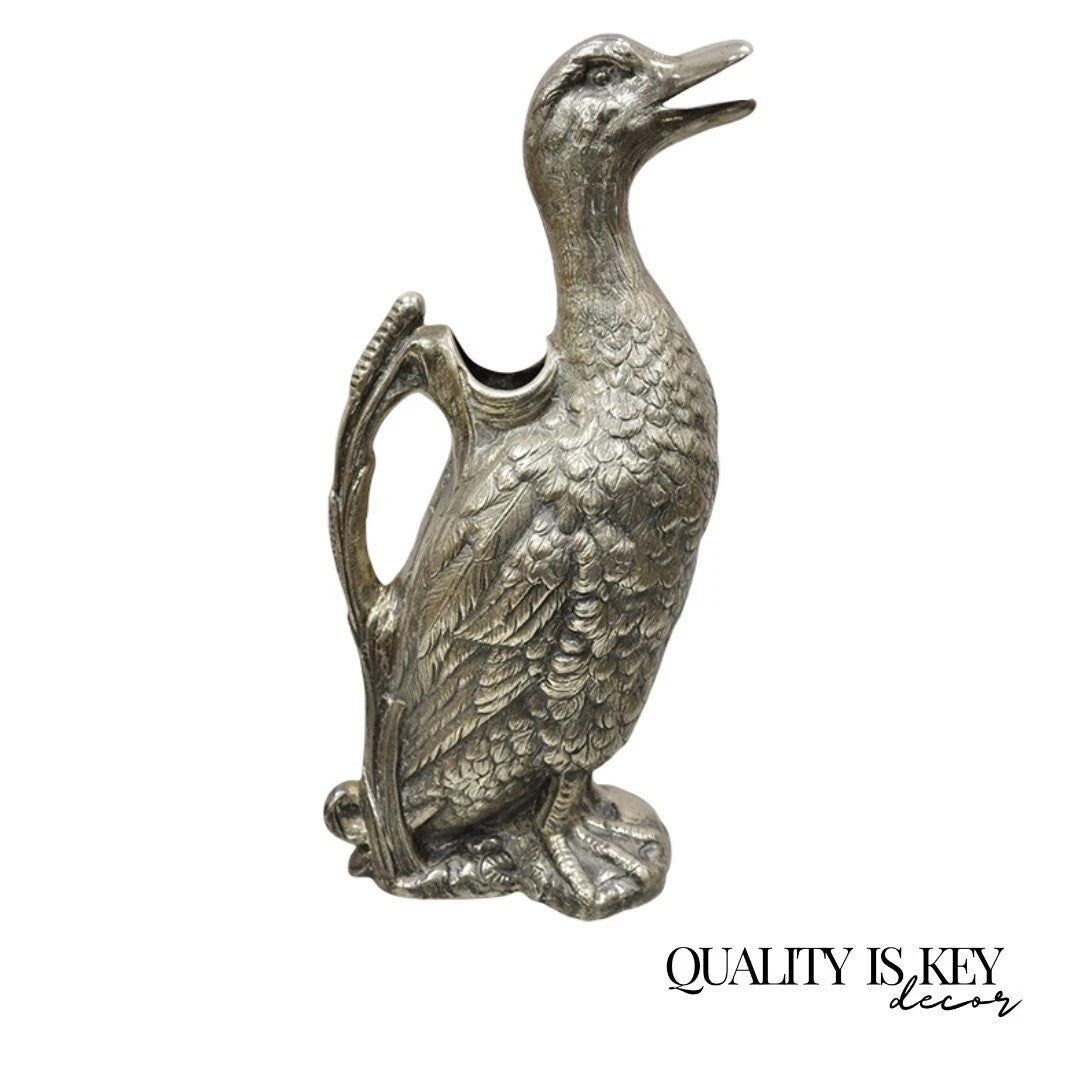 Vintage Figural Duck Mallard Silver Plated Water Pitcher Decanter by Alpaca