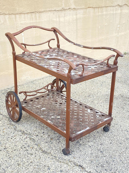 Cast Aluminum Metal Lattice Garden Patio Serving Bar Tea Cart Side Table