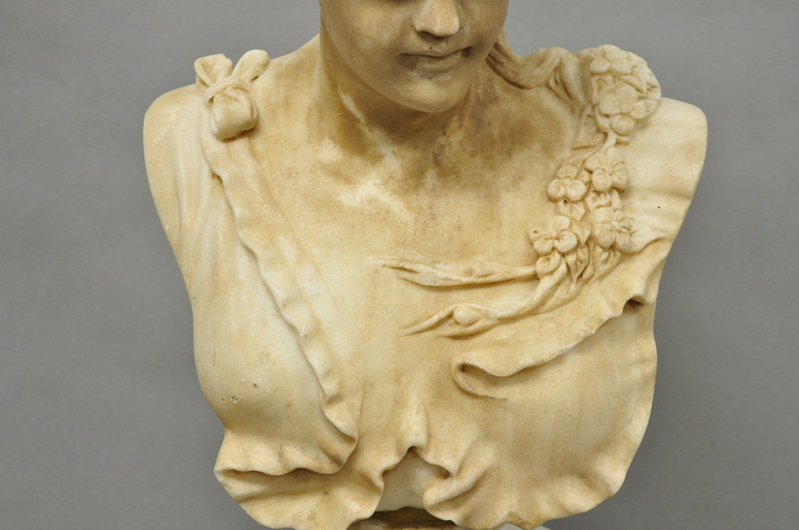 Vintage Victorian Style Carved Marble Young Lady Maiden Bust Statue Sculpture
