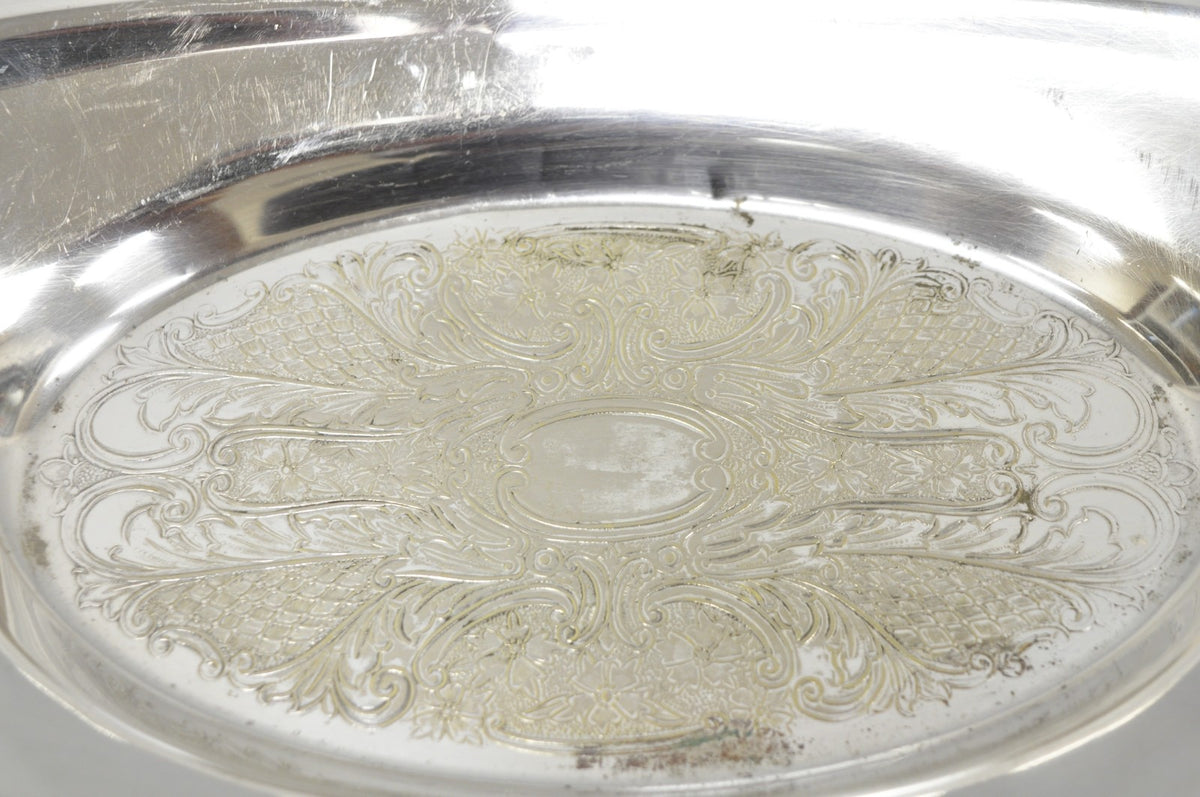 Vintage Victorian Style Silver Plated Oval 13.5" Trinket Serving Dish (D)