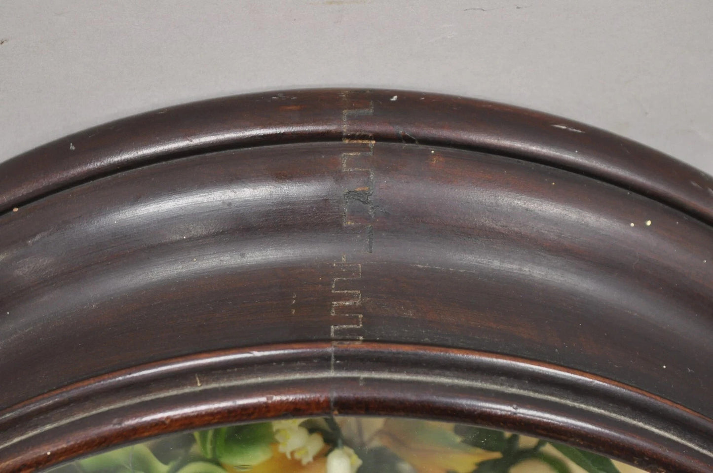 Antique Victorian Wax Floral Mourning Wreath Oval Mahogany Shadow Box Oddity