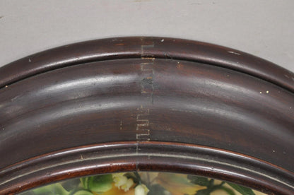 Antique Victorian Wax Floral Mourning Wreath Oval Mahogany Shadow Box Oddity
