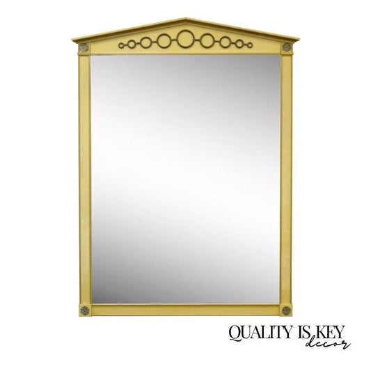 Vintage Hollywood Regency Neoclassical Brass Ring Cream Painted Wall Mirror