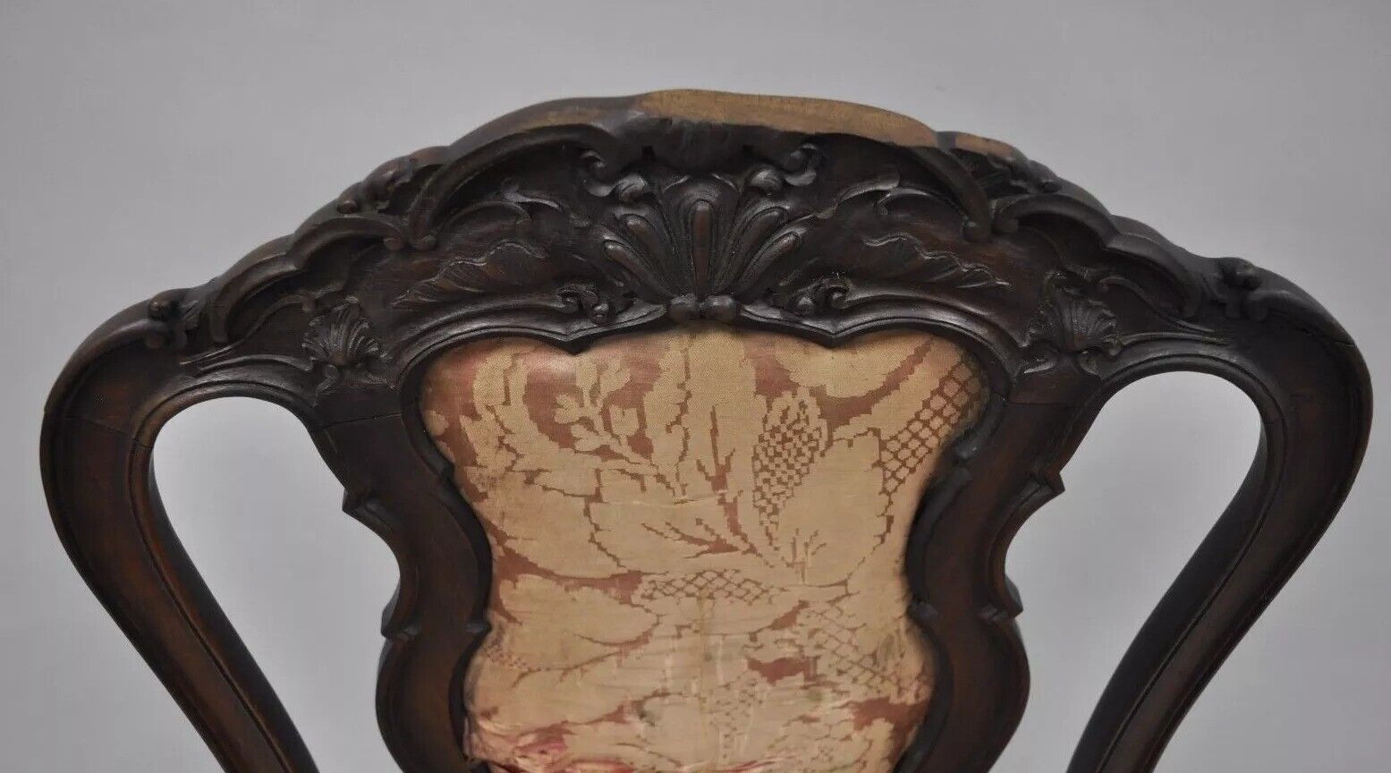 Antique Italian Baroque Carved Walnut Dining Chair French Style w/ Finished Back