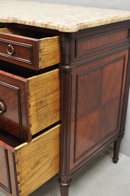 Antique French Louis XVI Maison Jansen Style Mahogany Marble Top Dresser Commode