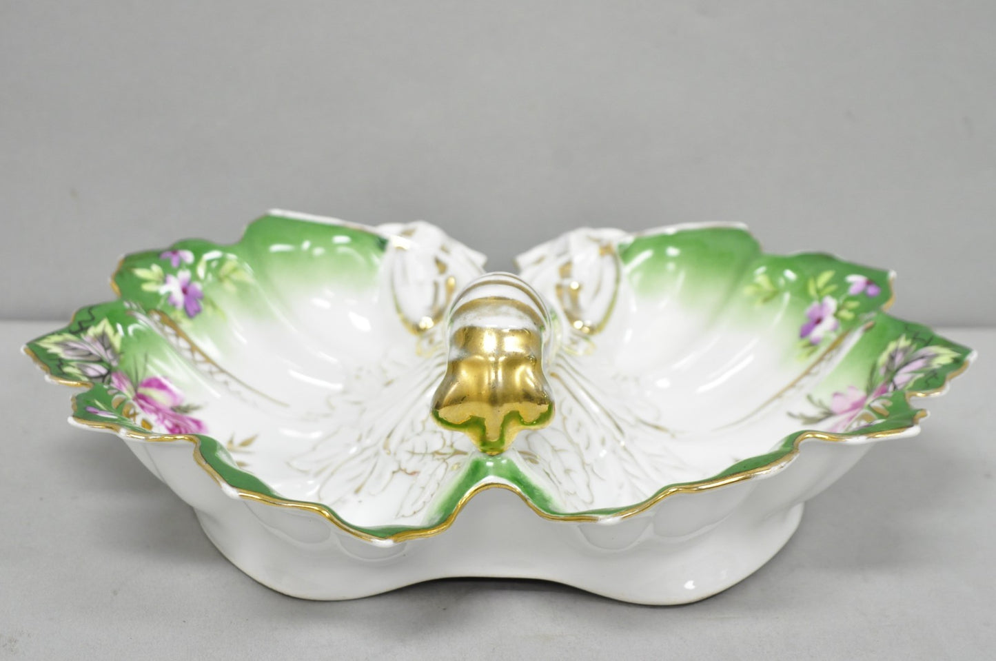 Antique Bavarian German Porcelain Gold Gilded Hand Painted Lobster Divided Dish