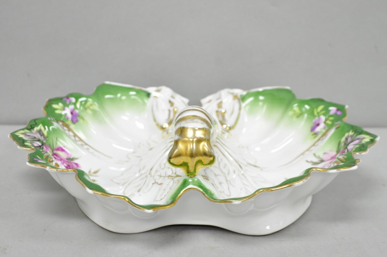 Antique Bavarian German Porcelain Gold Gilded Hand Painted Lobster Divided Dish