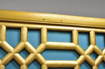 Vintage Chinoiserie Lattice Fretwork 4 Panel Gold Folding Screen Room Divider