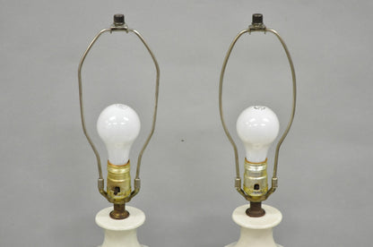 Vintage Mid Century Modern Turquoise Blue White Ceramic Pottery Table Lamp Pair