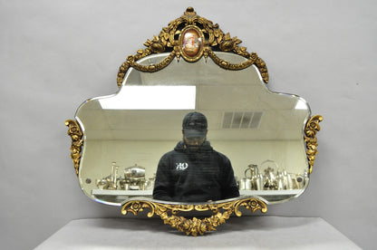 Antique French Rococo Victorian Gold Gilt Wood Frame Cameo Boudoir Wall Mirror