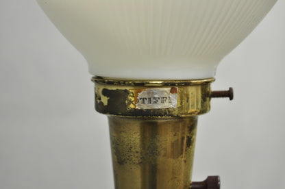 Stiffel Hollywood Regency Tall Crackle Glazed Ceramic & Brass Table Lamps a Pair