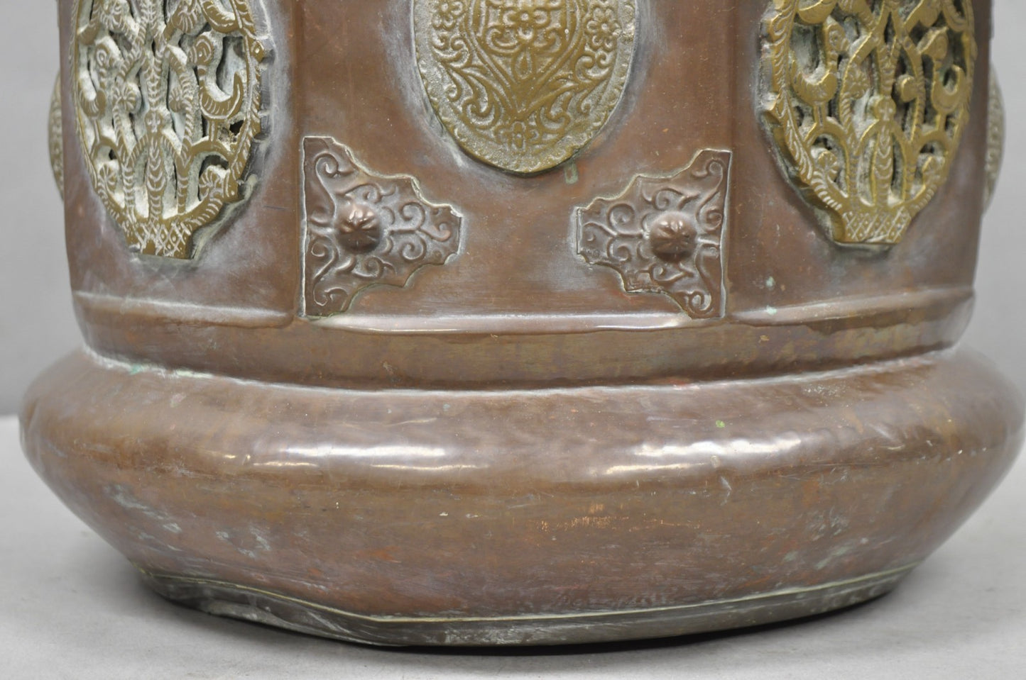 Antique Anglo Indian Middle Eastern Copper & Bronze Coal Bucket Cachepot Planter